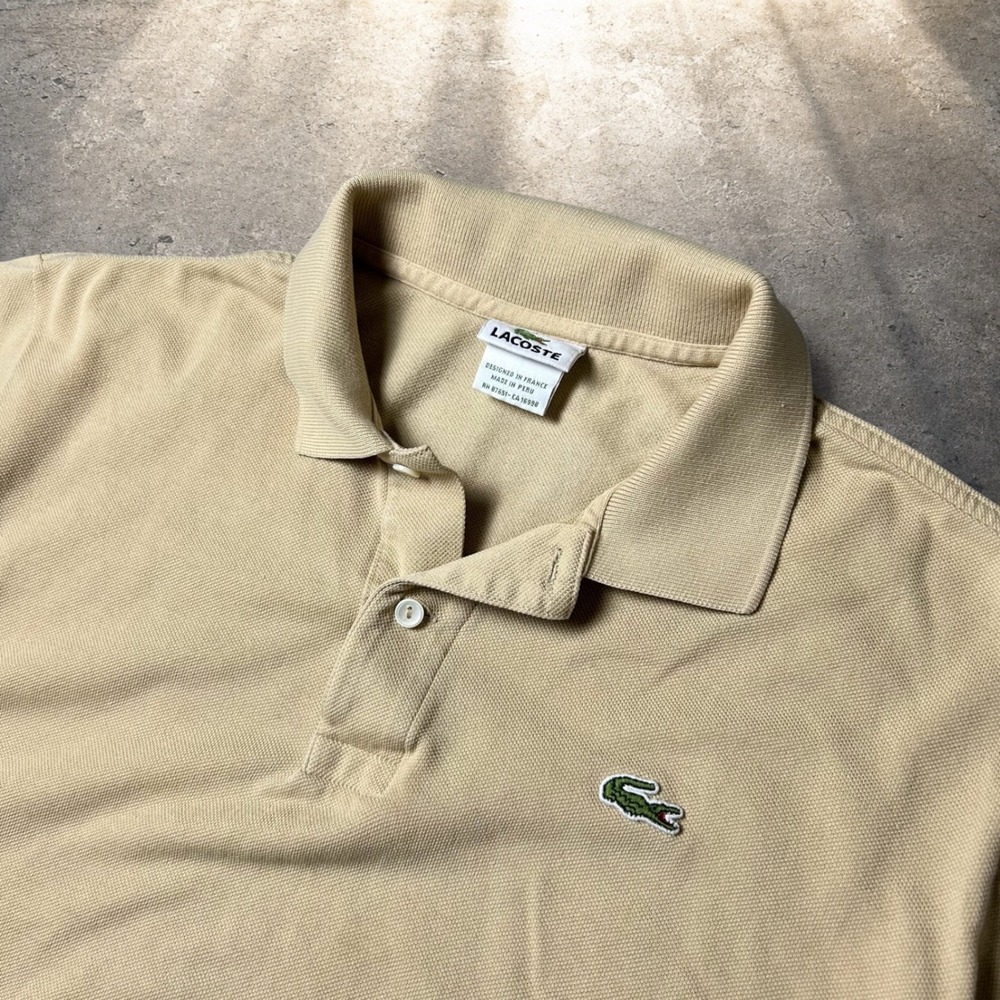 Lacoste Vintage Pique Polo Shirt Beige Tan Size 6 XL Skater Y2K Retro